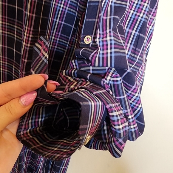 NWT Jared Lang Purple Plaid Roll Tab Sleeve Button down shirt. Men's size 3XL - Picture 5 of 16
